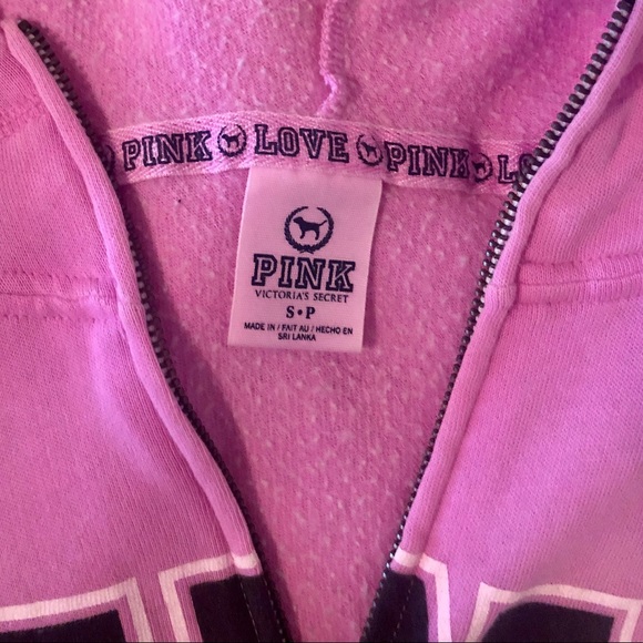PINK Victoria’s Secret pink zip up hoodie with black lettering in Small - Picture 6 of 7